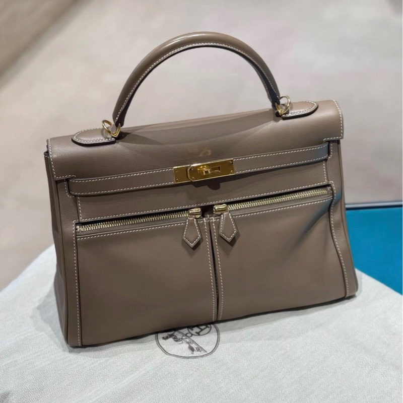 有購証🩷Hermes愛馬仕 18大象灰 lakis kelly32 swift皮 馬蹄刻 金扣 C刻 99新 -0