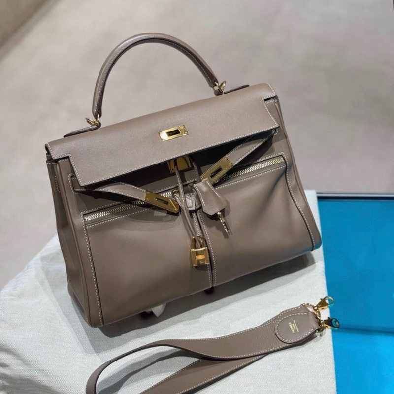 有購証🩷Hermes愛馬仕 18大象灰 lakis kelly32 swift皮 馬蹄刻 金扣 C刻 99新 -2