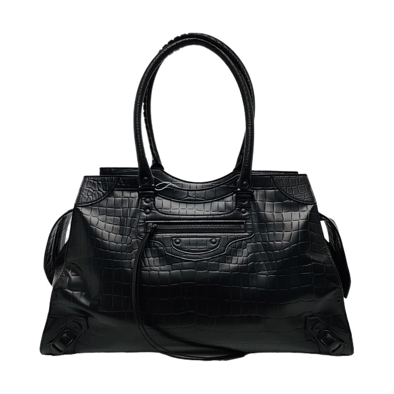 BALENCIAGA Neo Classic 黑色牛皮壓紋鱷魚紋手提包-0