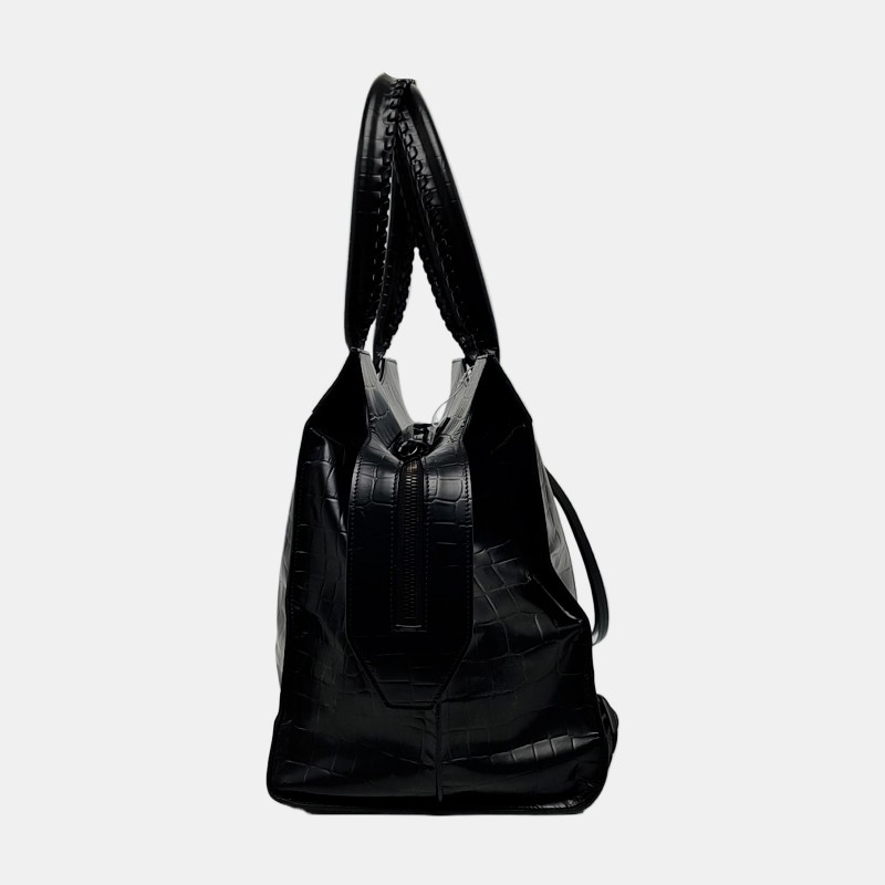 BALENCIAGA Neo Classic 黑色牛皮壓紋鱷魚紋手提包-3