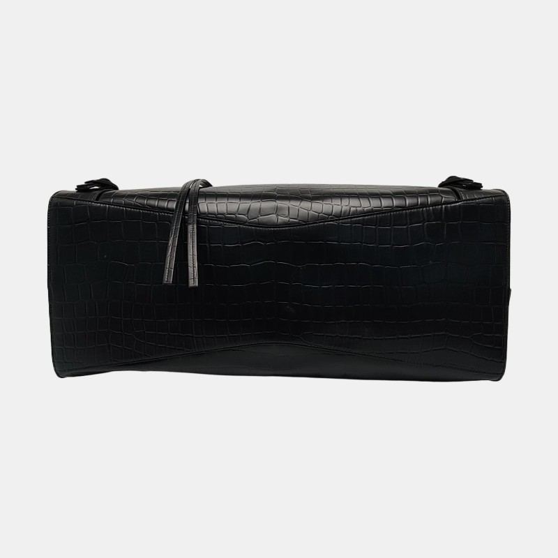 BALENCIAGA Neo Classic 黑色牛皮壓紋鱷魚紋手提包-5