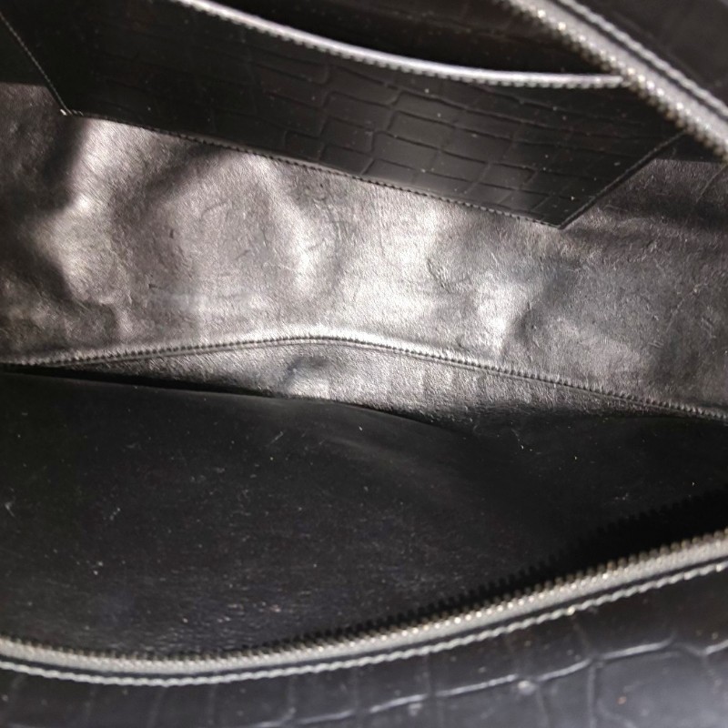 BALENCIAGA Neo Classic 黑色牛皮壓紋鱷魚紋手提包-6