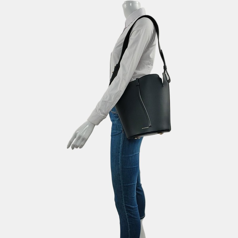 BURBERRY The Bucket 黑色牛皮單肩包手提包 金色五金 子袋 可拆卸肩帶-1