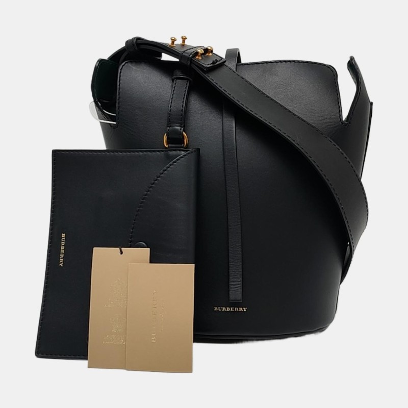 BURBERRY The Bucket 黑色牛皮單肩包手提包 金色五金 子袋 可拆卸肩帶-7
