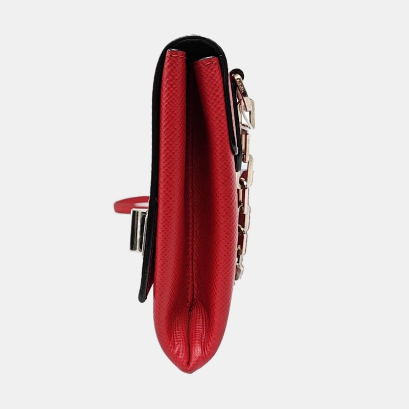 PRADA紅色牛皮十字紋斜挎包單肩包
銀色五金-2