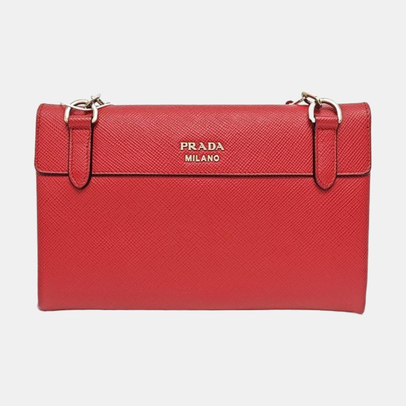 PRADA紅色牛皮十字紋斜挎包單肩包
銀色五金-4
