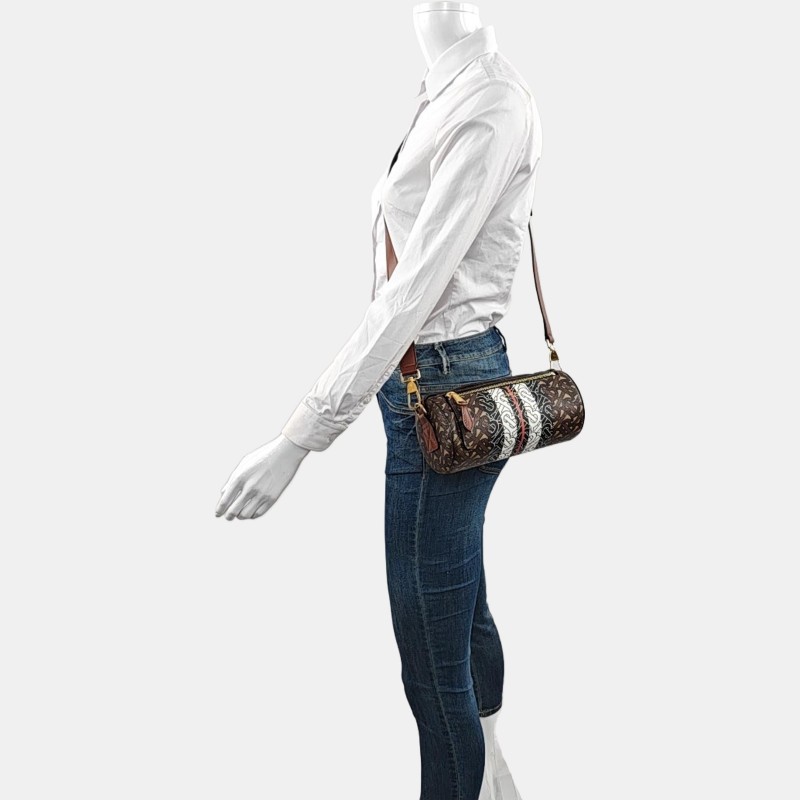 BURBERRY The Barrel 棕色塗層帆布TB斜挎包單肩包金色五金 可拆卸肩帶-1