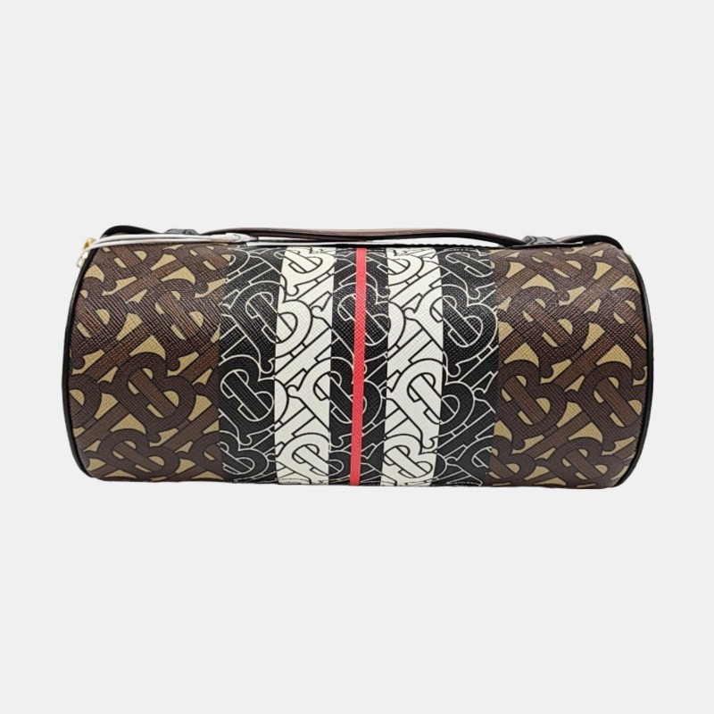 BURBERRY The Barrel 棕色塗層帆布TB斜挎包單肩包金色五金 可拆卸肩帶-4