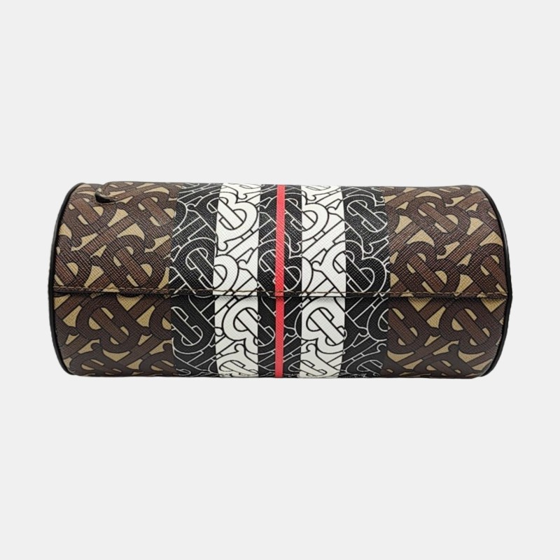 BURBERRY The Barrel 棕色塗層帆布TB斜挎包單肩包金色五金 可拆卸肩帶-5