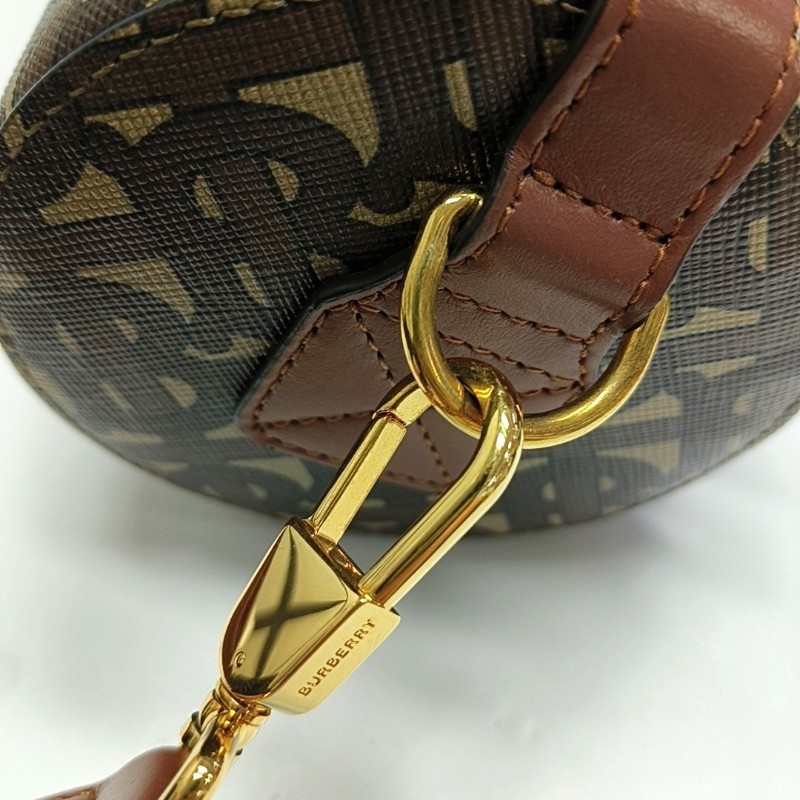 BURBERRY The Barrel 棕色塗層帆布TB斜挎包單肩包金色五金 可拆卸肩帶-11