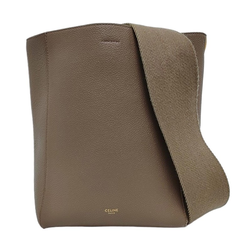 CELINE SANGLE 小號 大象灰牛皮斜挎包單肩包 金色五金 可拆卸肩帶-0