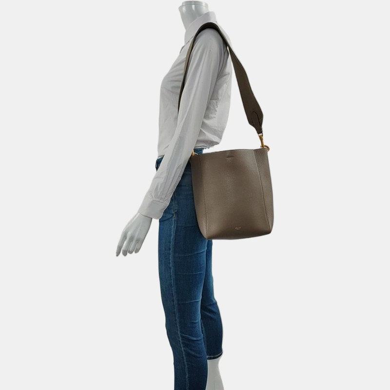 CELINE SANGLE 小號 大象灰牛皮斜挎包單肩包 金色五金 可拆卸肩帶-1