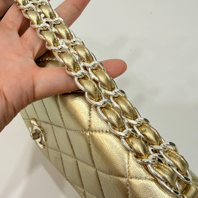 CHANEL 香奈兒 VINTAGE coco 金色 銀釦 皮夾 手拿包 手提包 晚宴包-20