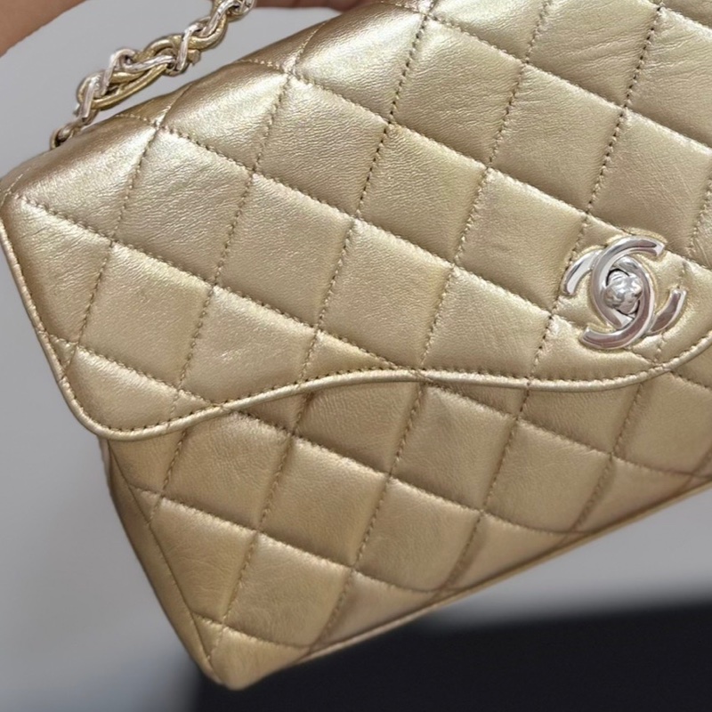 CHANEL 香奈兒 VINTAGE coco 金色 銀釦 皮夾 手拿包 手提包 晚宴包-28