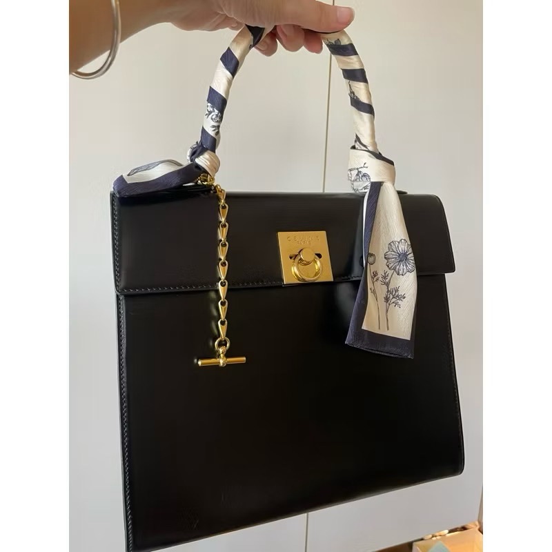 old Celine Toggle clasp chain handbag Vintage 稀有絕版黑金練凱莉經典手提包-2