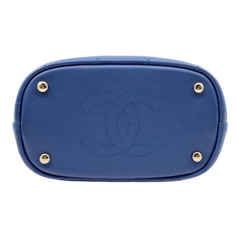 ［2246］香奈兒 Chanel Hippie 水桶包 深藍色 小牛皮 中號-4