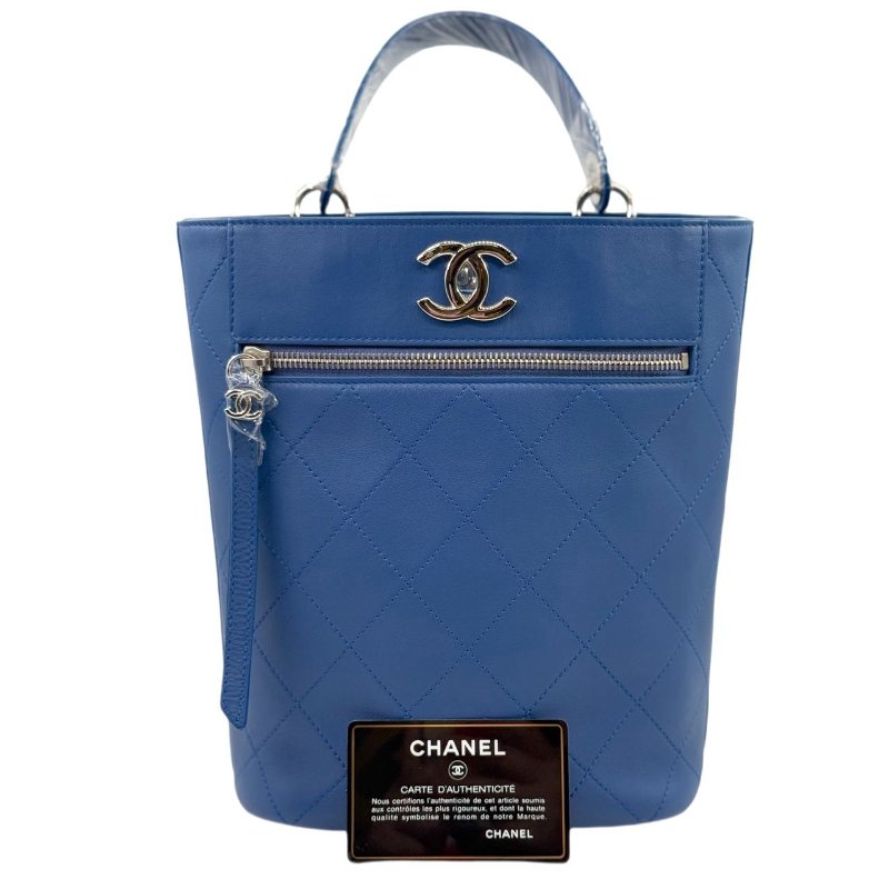 ［2246］香奈兒 Chanel Hippie 水桶包 深藍色 小牛皮 中號-5