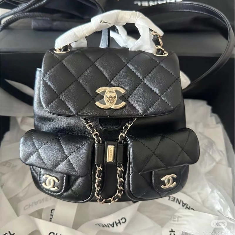 全新大全配帶膜🈶️購證❤️ #香奈兒 #黑金 牛皮 #青蛙包 #duma #雙肩包-0