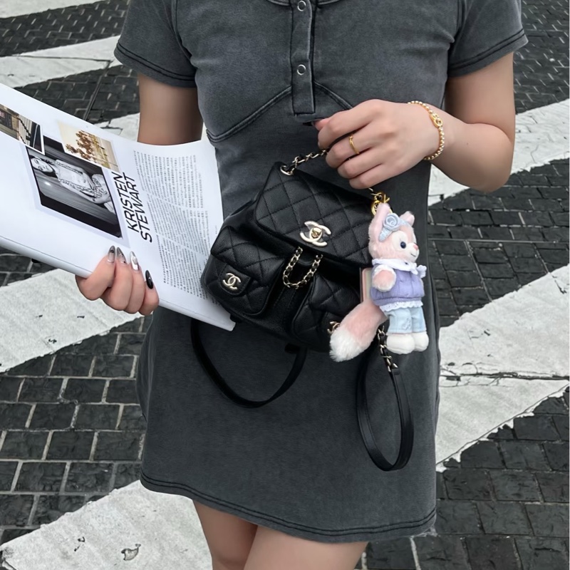 全新大全配帶膜🈶️購證❤️ #香奈兒 #黑金 牛皮 #青蛙包 #duma #雙肩包-5