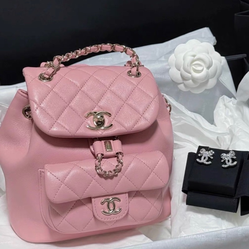 全新大全配🈶️25年購證❤️#香奈兒 #櫻花粉 牛皮 #乾燥玫瑰粉 #duma #雙肩包-2
