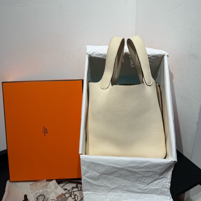 全新大全配🈶️22年購證❤️ 愛馬仕 #奶油白 #銀扣 #菜籃子18 #picotin-11