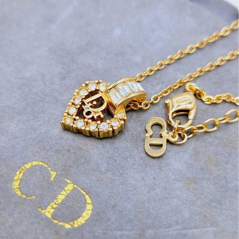 🌷Dior Vintage復古愛心水鑽項鍊 ｜經典花紋✦fufu style 精品✦ 氣質款｜Dior項鍊-0