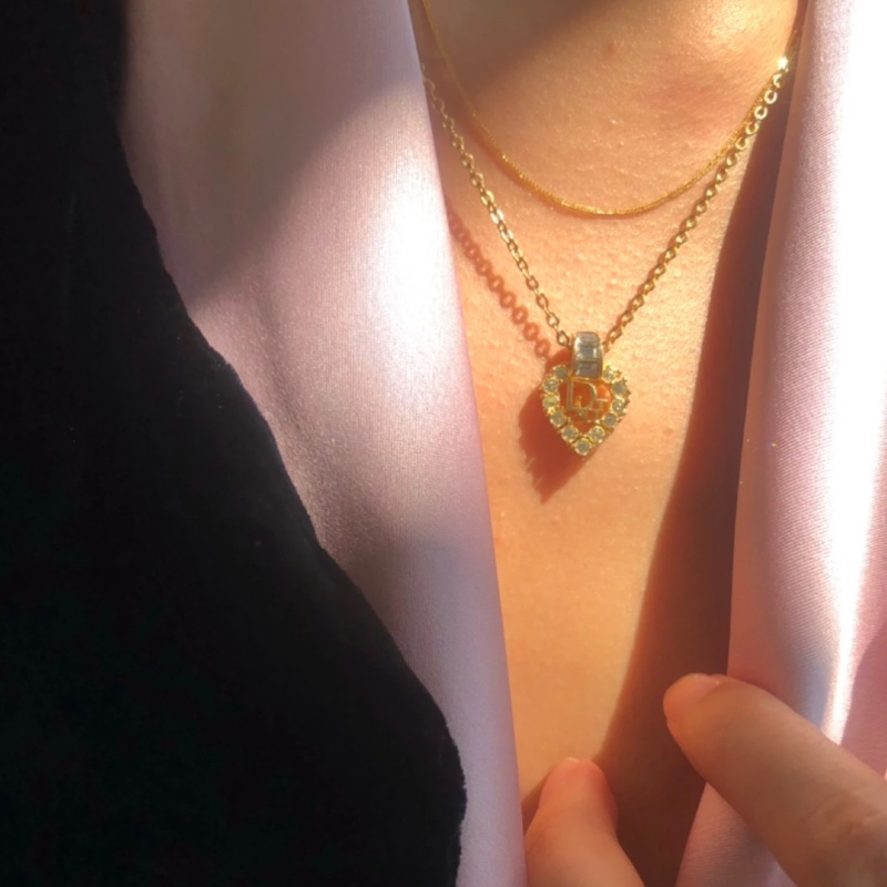 🌷Dior Vintage復古愛心水鑽項鍊 ｜經典花紋✦fufu style 精品✦ 氣質款｜Dior項鍊-6