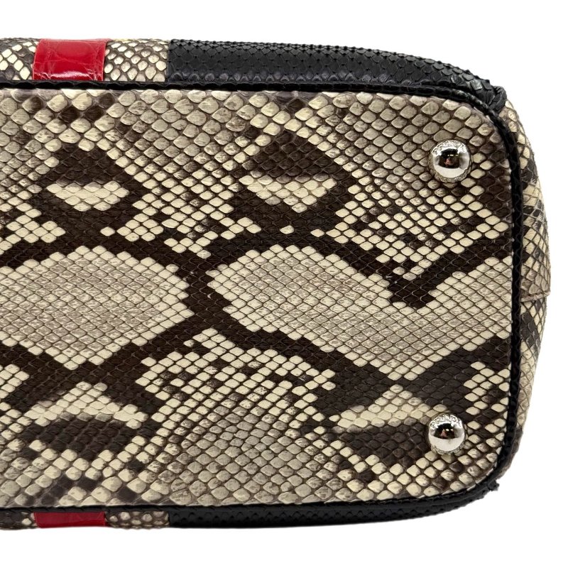 ［1766］普拉達 PRADA 蛇皮拼色手提包 黑色 蛇皮 銀扣-15