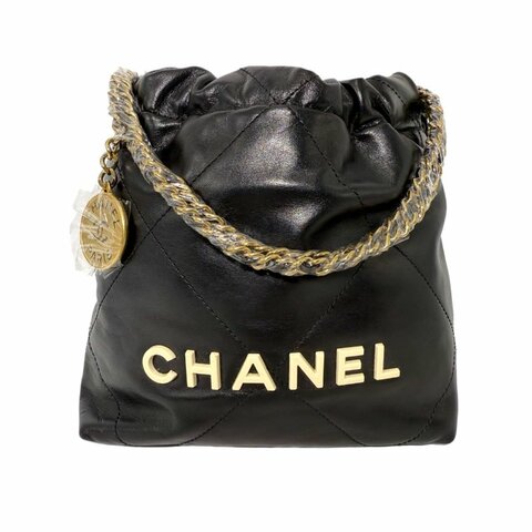 ［2957］香奈兒 Chanel 22 Bag 黑色 牛皮 小號 金扣