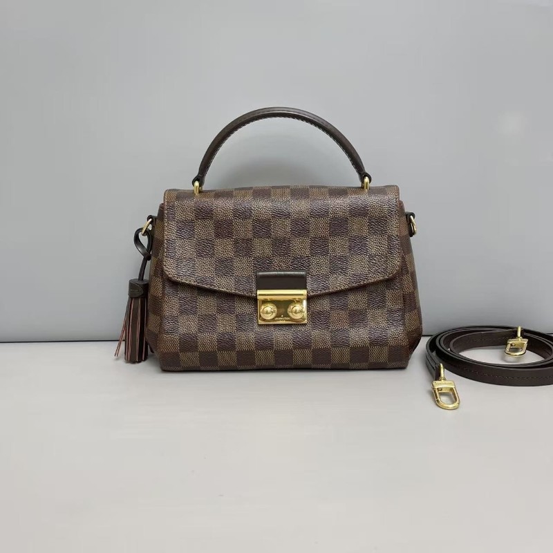 LV路易威登croisette棕棋盤流蘇郵差包手提包肩背包-0
