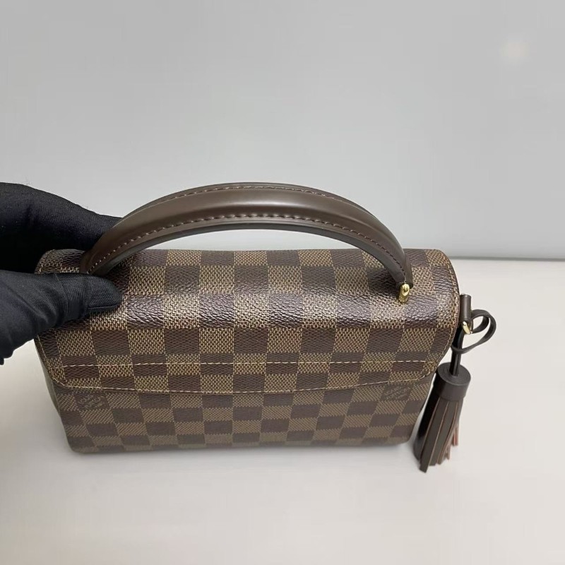 LV路易威登croisette棕棋盤流蘇郵差包手提包肩背包-6