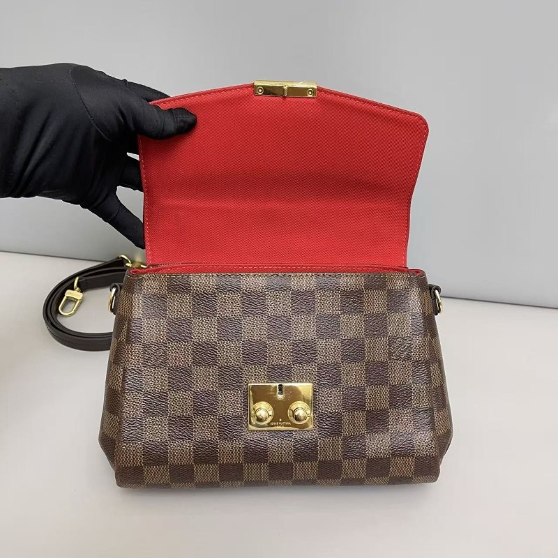 LV路易威登croisette棕棋盤流蘇郵差包手提包肩背包-7