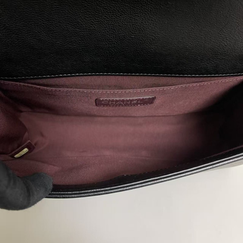 Chanel香奈兒 leboy中號 黑銀牛皮菱格外縫線包肩背包斜背包 25cm-8