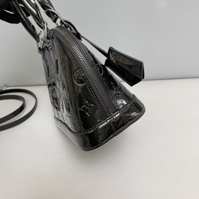 LV路易威登Alma bb黑色漆皮貝殼包手提包肩背包-3