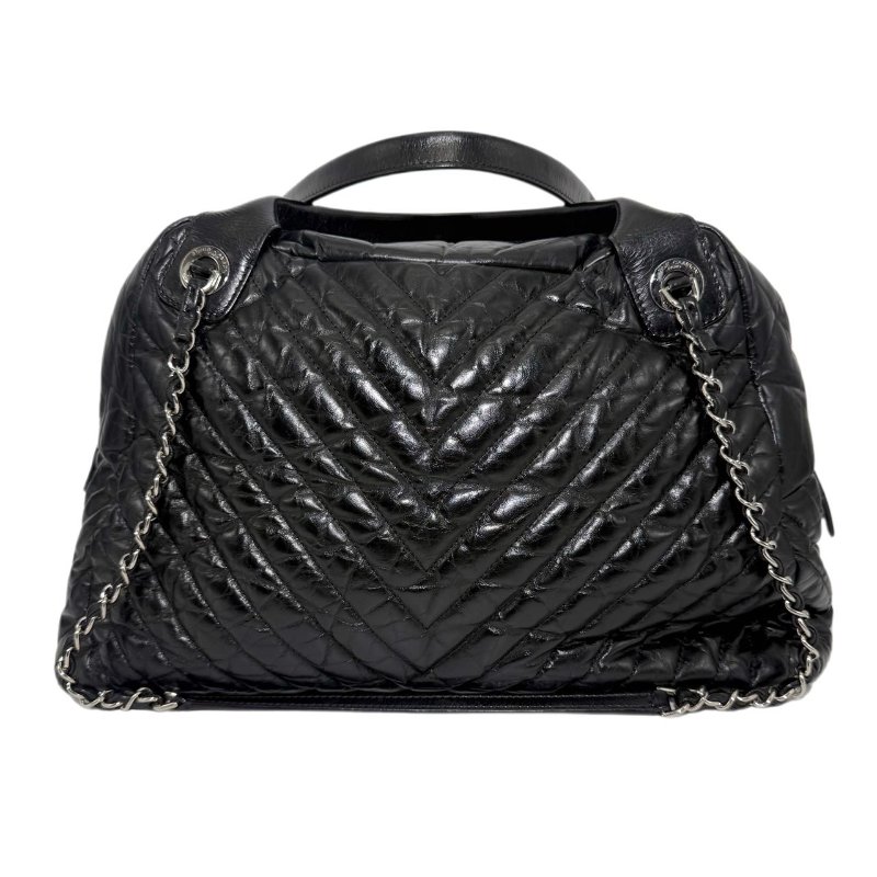 ［2320］香奈兒 Chanel 托特包 黑色單肩手提包 油蠟皮 大號 銀扣-1