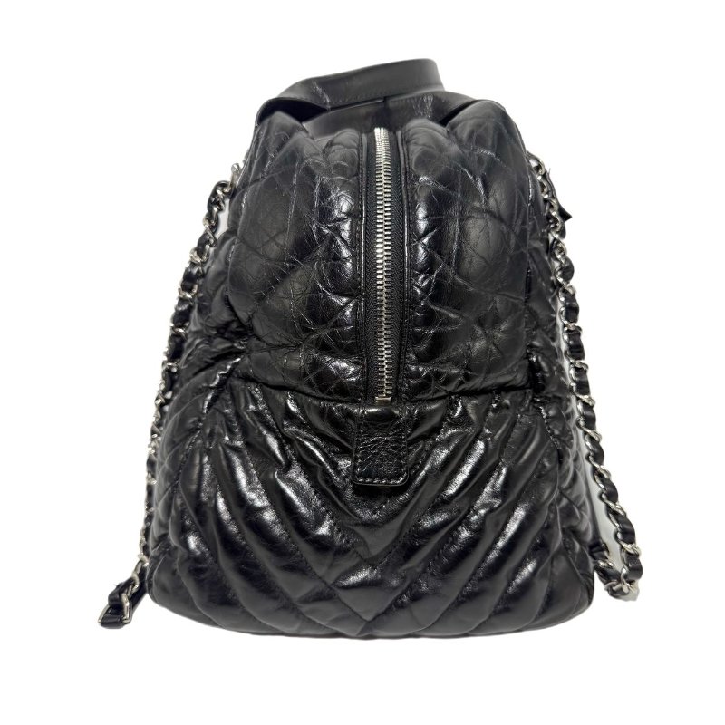 ［2320］香奈兒 Chanel 托特包 黑色單肩手提包 油蠟皮 大號 銀扣-2