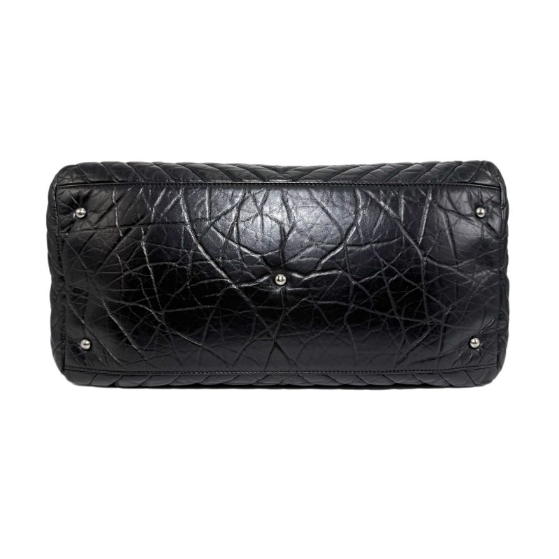 ［2320］香奈兒 Chanel 托特包 黑色單肩手提包 油蠟皮 大號 銀扣-4