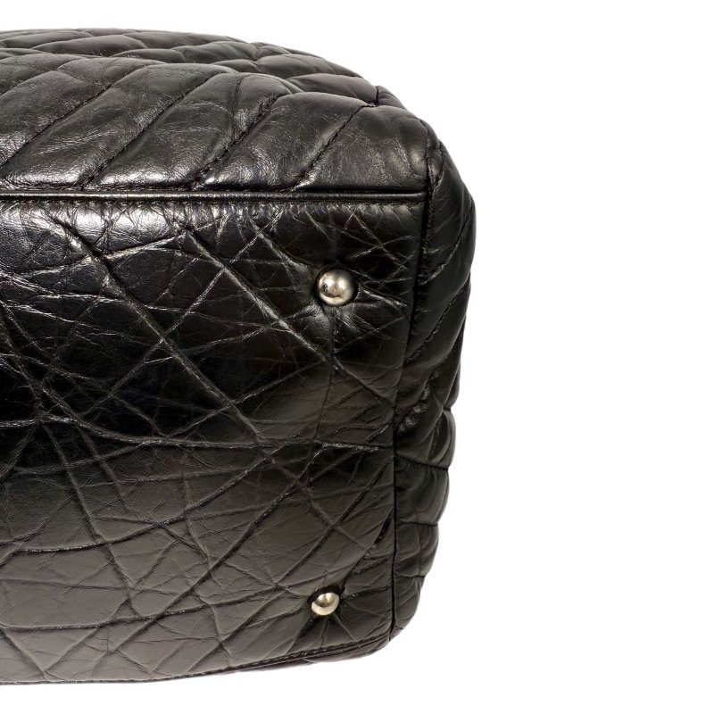 ［2320］香奈兒 Chanel 托特包 黑色單肩手提包 油蠟皮 大號 銀扣-6