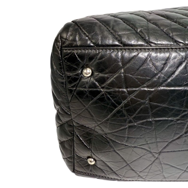 ［2320］香奈兒 Chanel 托特包 黑色單肩手提包 油蠟皮 大號 銀扣-7