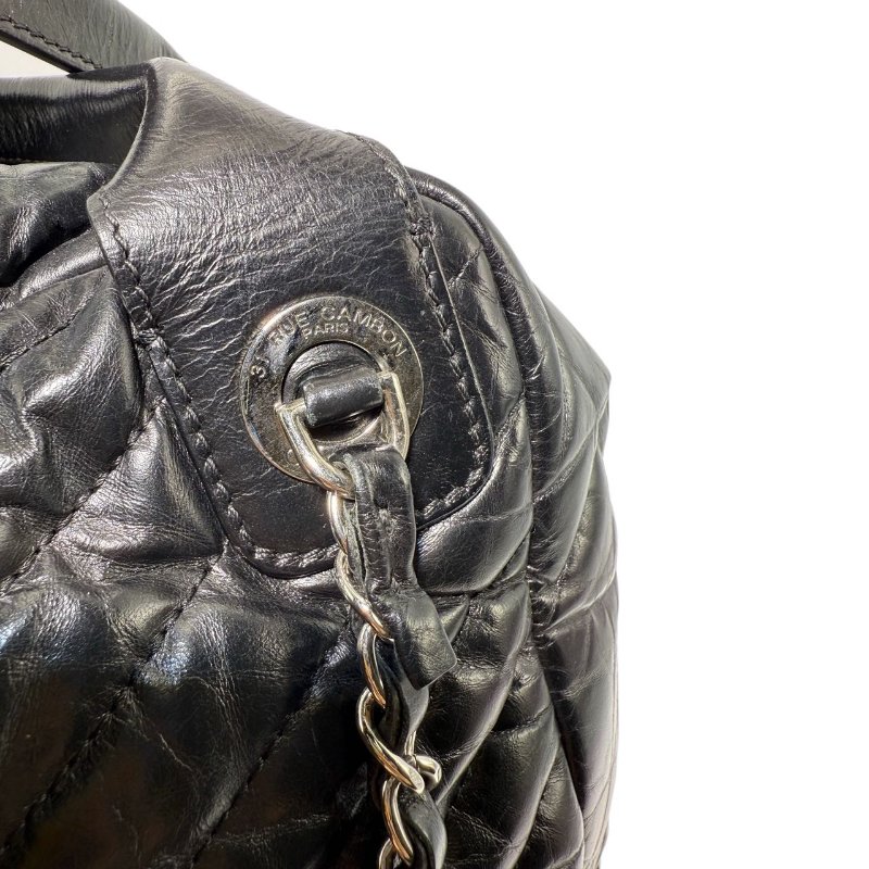 ［2320］香奈兒 Chanel 托特包 黑色單肩手提包 油蠟皮 大號 銀扣-13