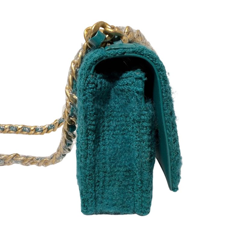 ［2400］香奈兒 Chanel 19 Bag WOC 湖水藍綠色 毛呢 小號 金扣-2