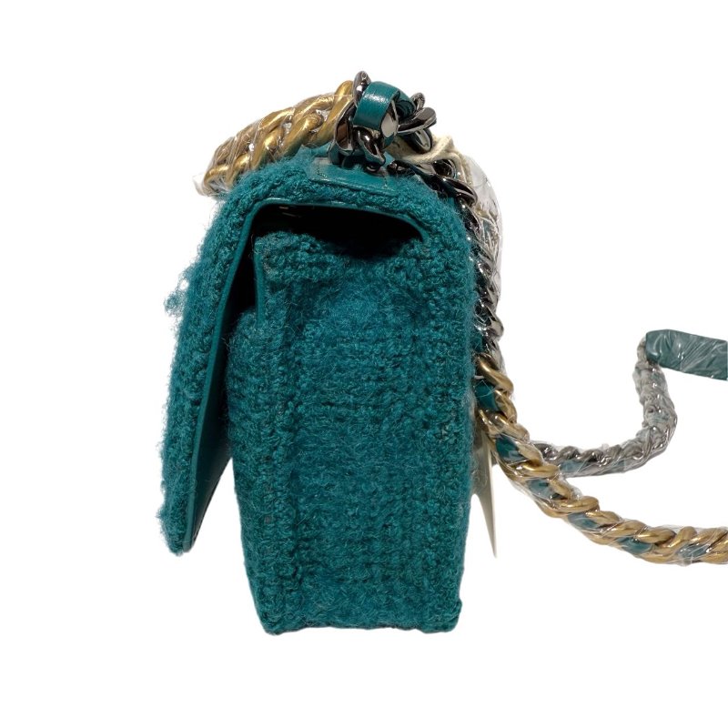 ［2400］香奈兒 Chanel 19 Bag WOC 湖水藍綠色 毛呢 小號 金扣-3