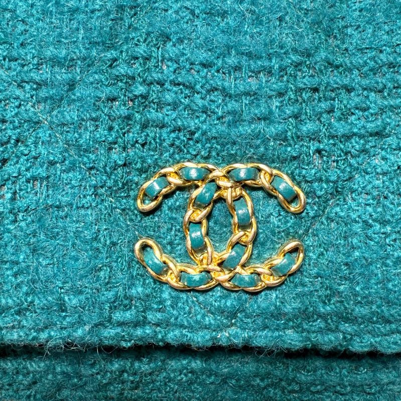 ［2400］香奈兒 Chanel 19 Bag WOC 湖水藍綠色 毛呢 小號 金扣-6