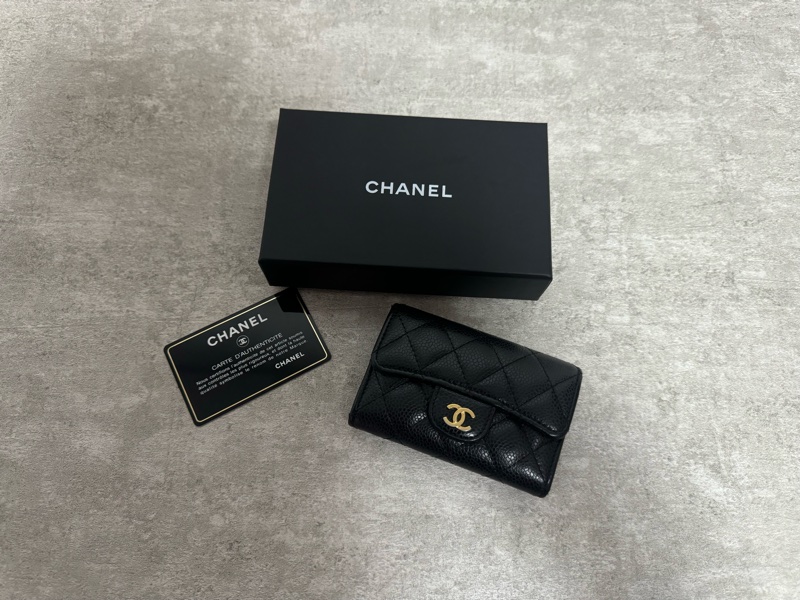 正品 Chanel 經典黑金荔枝皮cf款零錢包-0