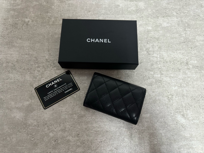 正品 Chanel 經典黑金荔枝皮cf款零錢包-1