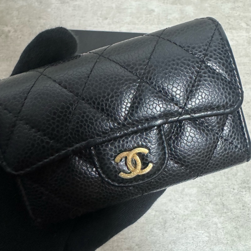 正品 Chanel 經典黑金荔枝皮cf款零錢包-3