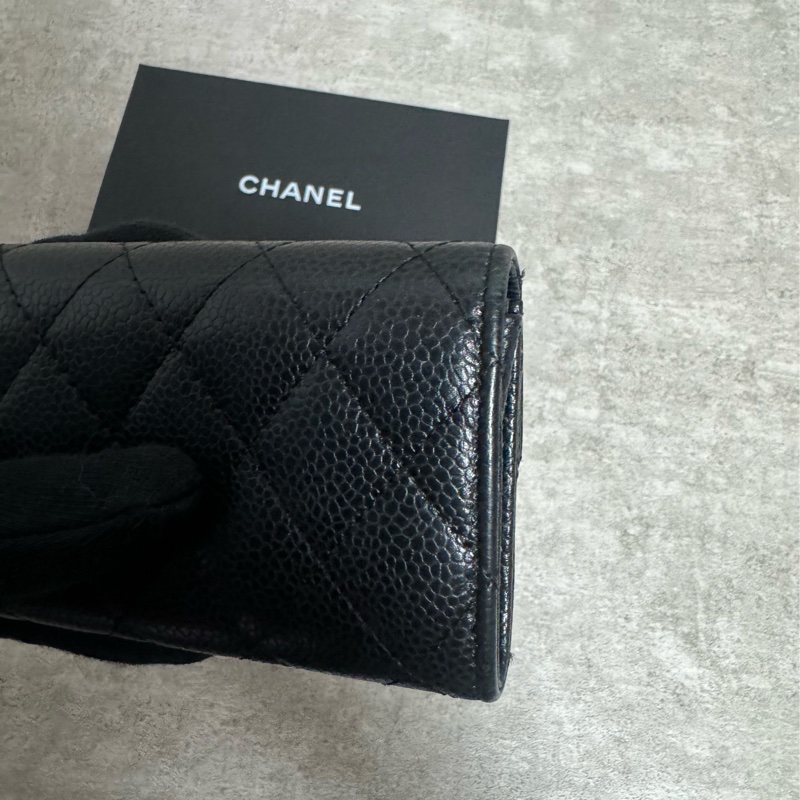 正品 Chanel 經典黑金荔枝皮cf款零錢包-6