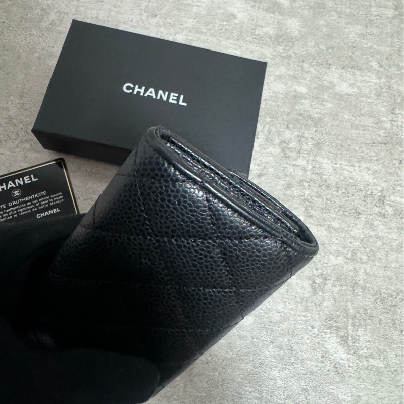 正品 Chanel 經典黑金荔枝皮cf款零錢包-7