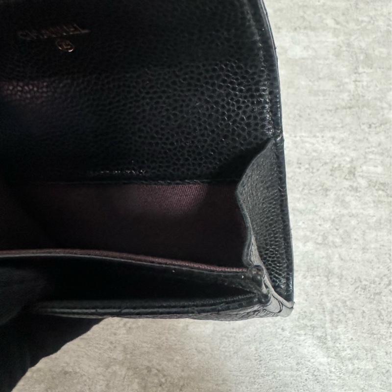 正品 Chanel 經典黑金荔枝皮cf款零錢包-11