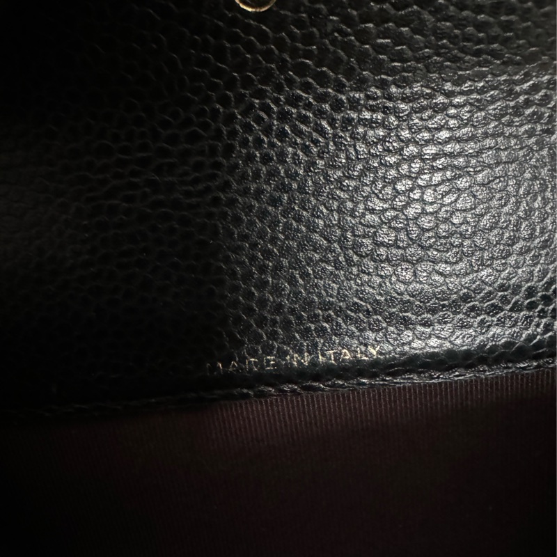 正品 Chanel 經典黑金荔枝皮cf款零錢包-14